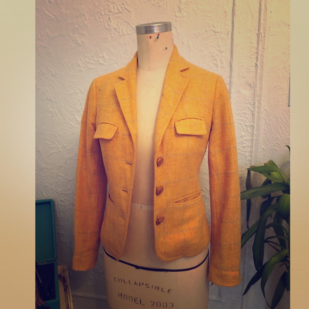 ✴️Vintage ✴️ Wool plaid tangelo blazer